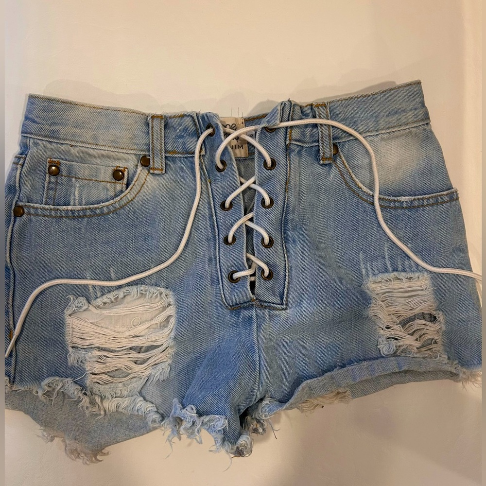 Lace Up Blue jean shorts